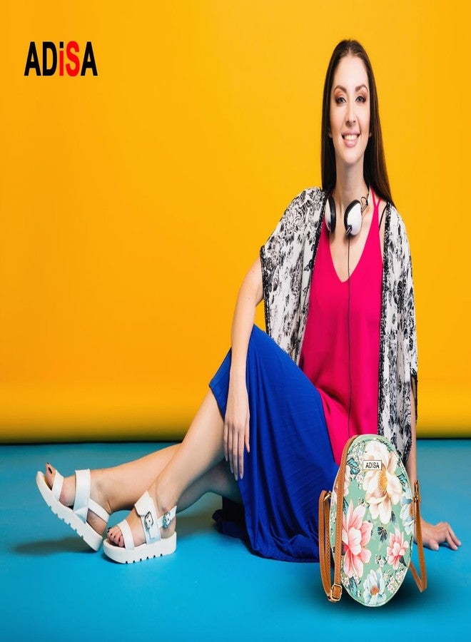 ADISA حقيبة كتف دائرية مطبوعة بالزهور من ADISA للنساء والفتيات (SL6007-GRN_Green) - Image 5